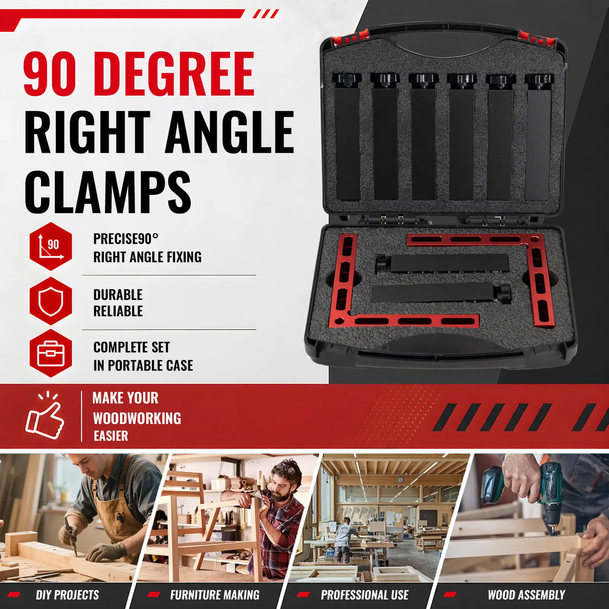 90° Woodworking Corner Clamp Set